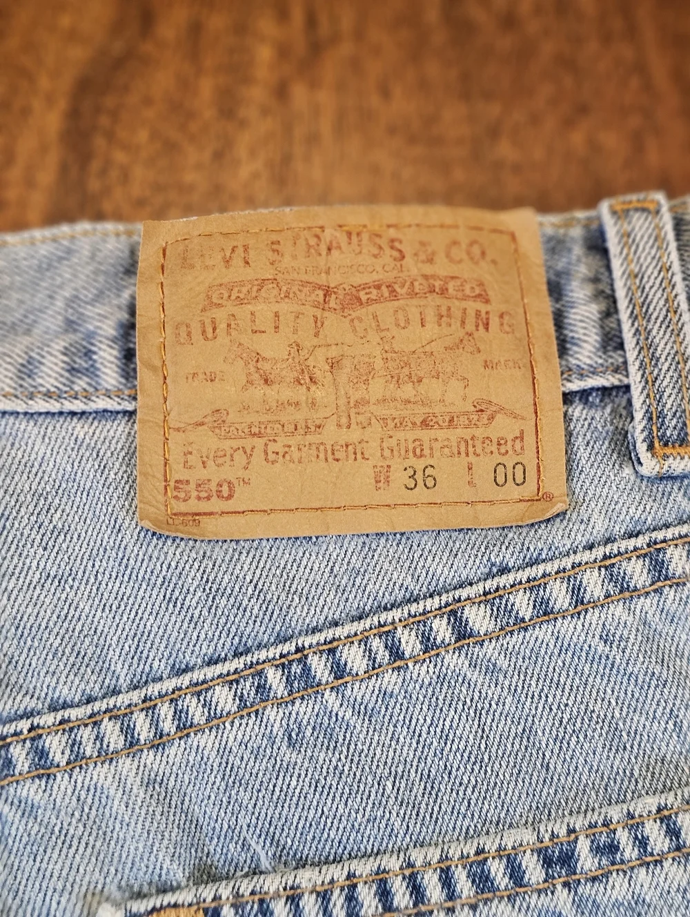 Levi 550 Shorts Relaxed Fit Thrashed Light Wash Size 36